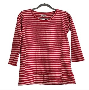 🍁 Madewell Red White 3/4 Cotton Round Neck Shirt